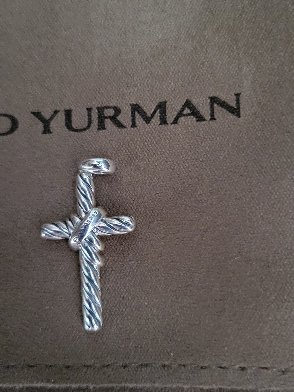 David Yurman Two-Tone Cable Cross Pendant in Silver and Gold With Diamonds - Picture 6 of 8